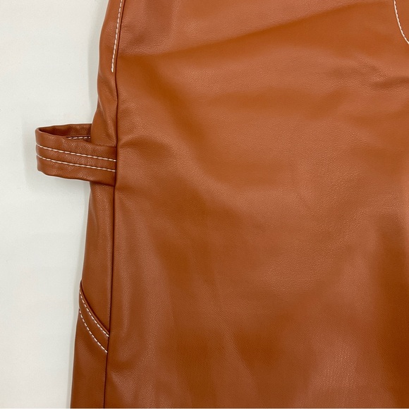 Staud NWOT Cropped Domino Vegan Leather Wide Leg Pant in Whiskey Size 0 - Picture 11 of 16